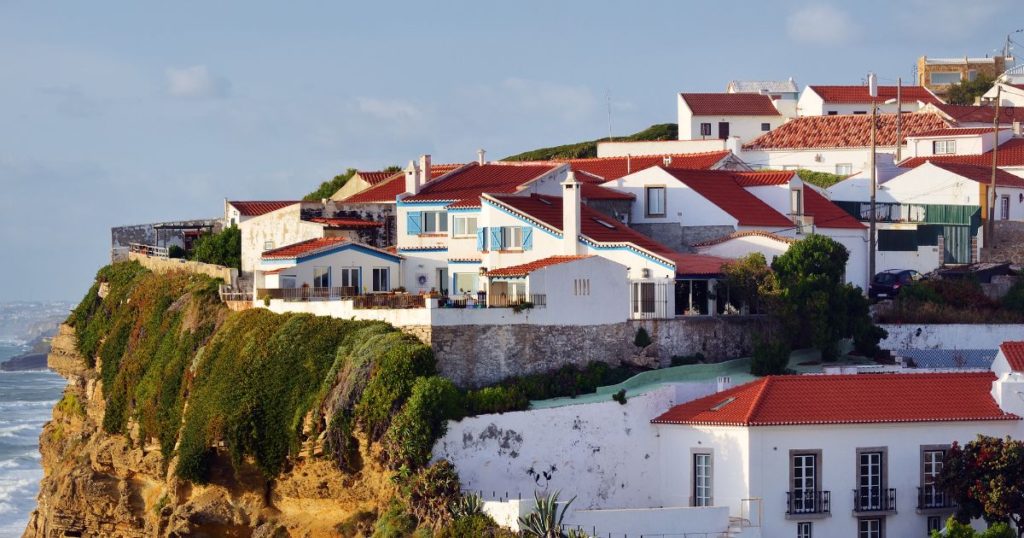 The quaint white and orange buildings in Azenhas do Mar. 